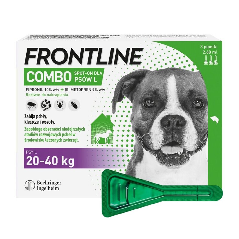 Frontline Combo Spot-On Dla Psów L 20-40kg Pipeta 3x2,68ml Krople Na Pchły Kleszcze i Wszoły