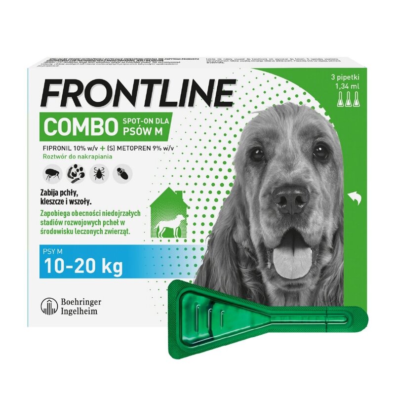 Frontline Combo Spot-On Dla Psów M 10-20kg Pipeta 3x1,34ml Krople Na Pchły Kleszcze i Wszoły