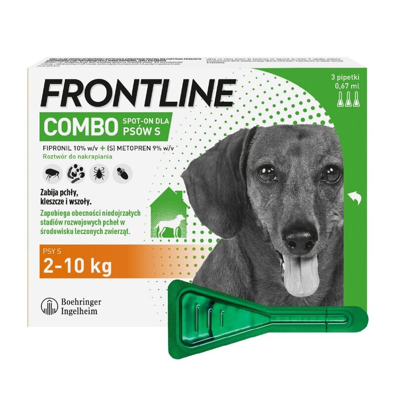 Frontline Combo Spot-On Dla Psów S 2-10kg Pipeta 3x0,67ml Krople Na Pchły Kleszcze i Wszoły