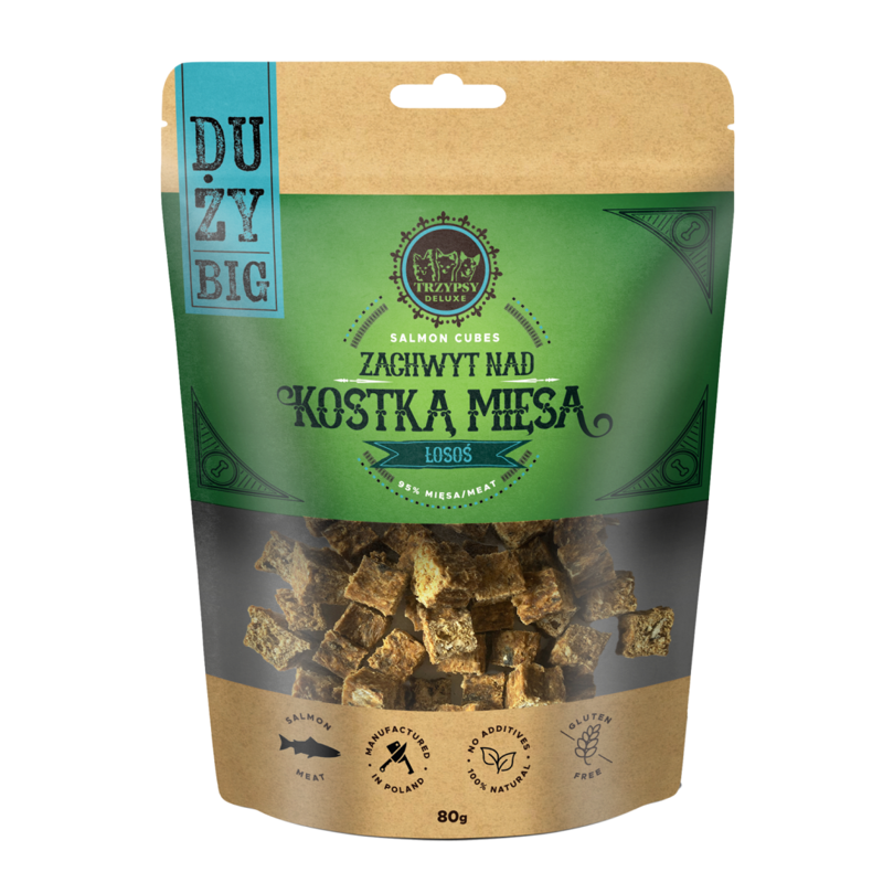 Happy Snacky Przysmak Dla Psa Zachwyt Nad Dużą Kostką Mięsa Z Łososia 80g