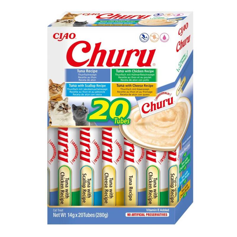 Inaba Cat Churu 20x14g (280g) Kremowy Przysmak Dla Kota Pasta Z Tuńczykiem W Czterech Wariantach