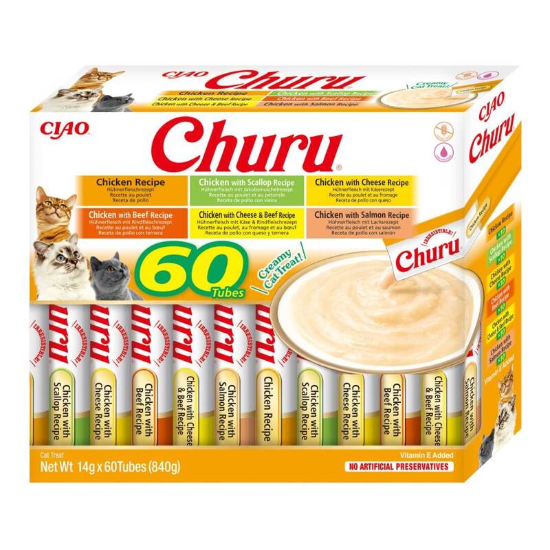 Inaba Cat Churu 60x14g (840g) Kremowy Przysmak Dla Kota Pasta Mix Z Kurczakiem