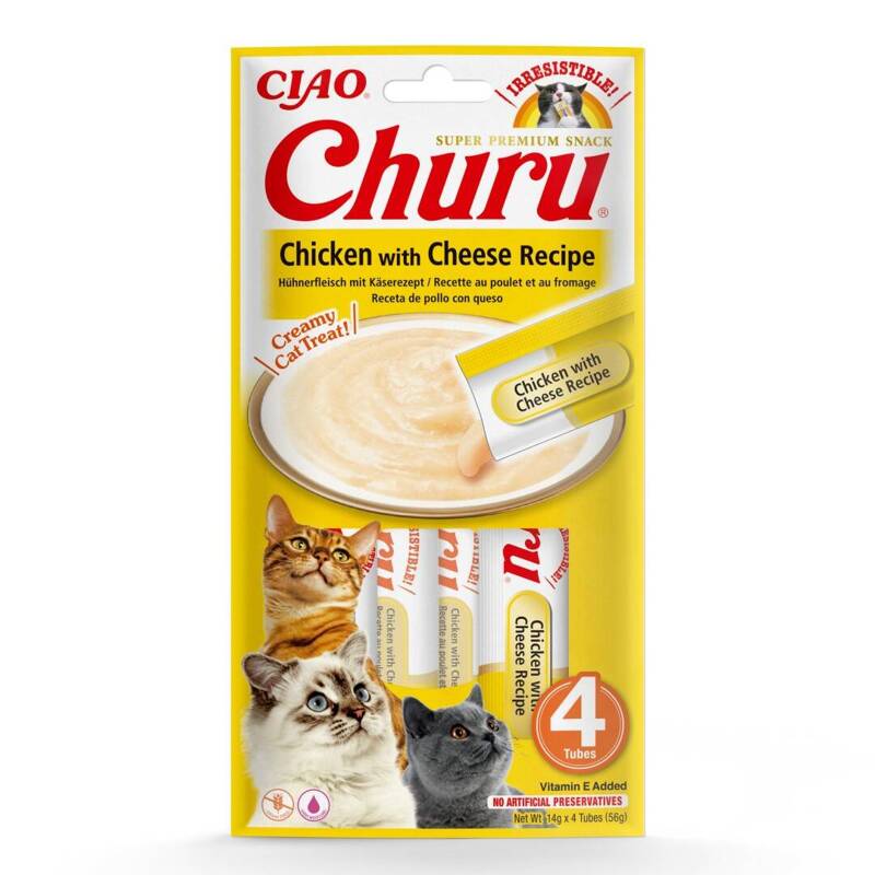 Inaba Cat Churu Chicken With Cheese 4x14g (56g) Kremowy Przysmak Dla Kota Pasta Z Kurczakiem I Serem