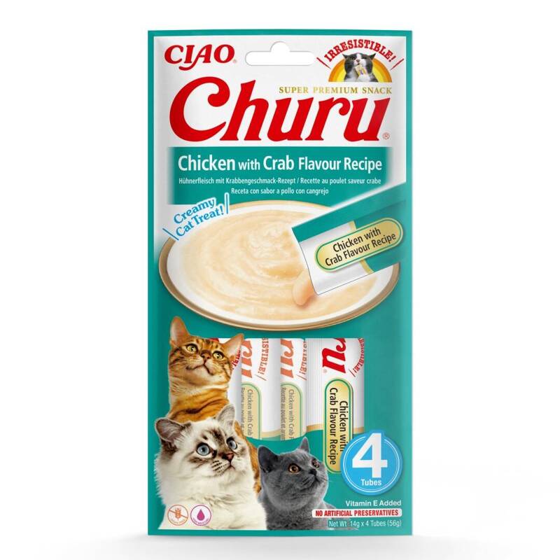 Inaba Cat Churu Chicken With Crab 4x14g (56g) Kremowy Przysmak Dla Kota Pasta Z Kurczakiem I Krabem