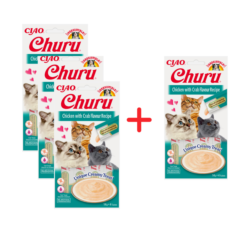 Inaba Cat Churu Chicken With Crab 4x56g Kremowy Przysmak Dla Kota Pasta Z Kurczakiem I Krabem 3+1 Gratis