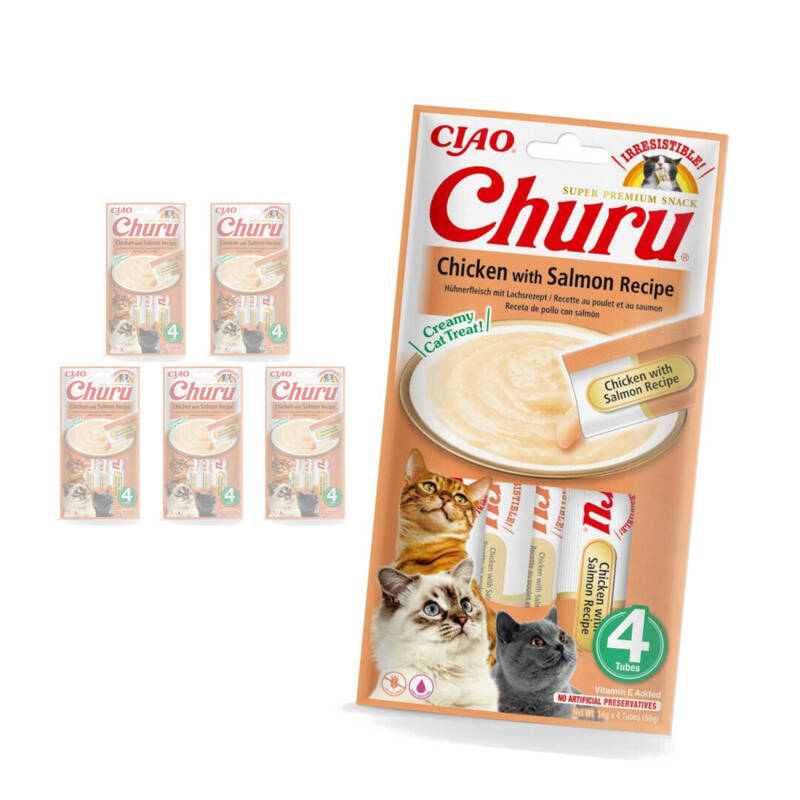 Inaba Cat Churu Chicken With Salmon 24x14g Kremowy Przysmak Dla Kota Pasta Z Kurczakiem I Łososiem