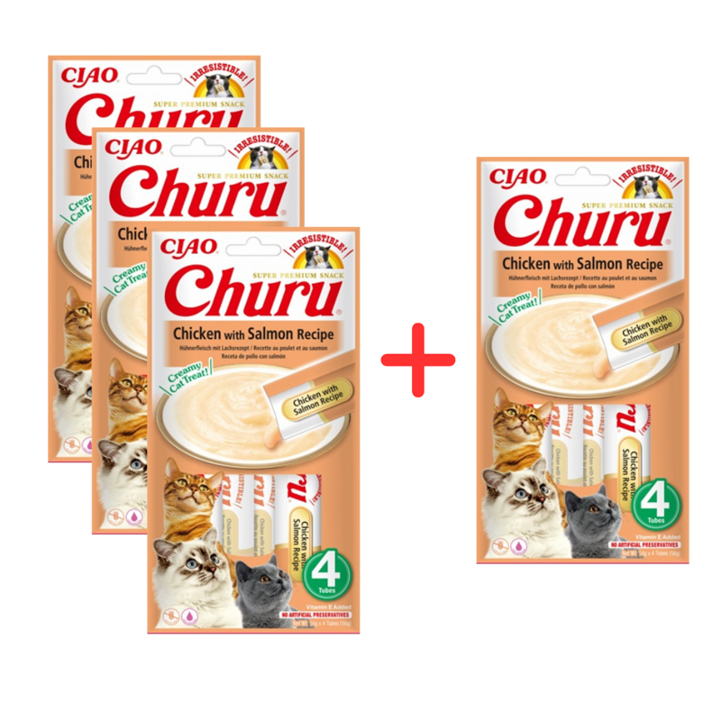 Inaba Cat Churu Chicken With Salmon 4x56g Kremowy Przysmak Dla Kota Pasta Z Kurczakiem I Łososiem 3+1 Gratis