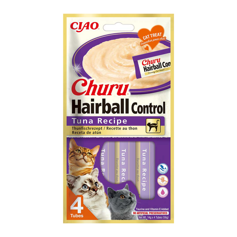 Inaba Cat Churu Hairball 4x14g (56g) Kremowy Przysmak Dla Kota Pasta Z Tuńczykiem Przeciw Kulom Włosowym