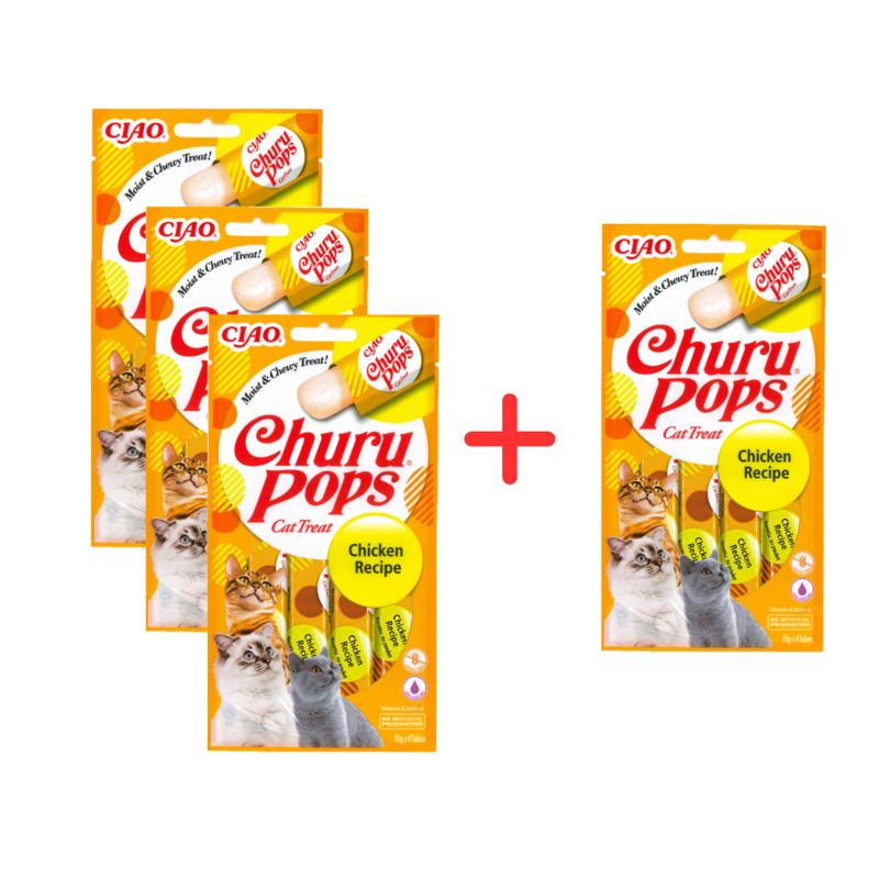 Inaba Cat Churu Pops 4x60g Kremowy Przysmak Dla Kota Galaretka Z Kurczakiem 3+1 Gratis