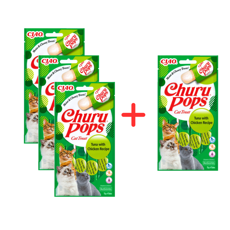 Inaba Cat Churu Pops 4x60g Kremowy Przysmak Dla Kota Galaretka Z Kurczakiem I Tuńczykiem 3+1 Gratis