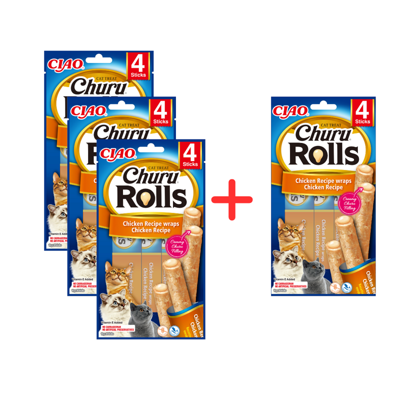 Inaba Cat Churu Rolls 4x40g Przysmak Dla Kota Pałeczki Z Nadzieniem Kurczak 3+1 Gratis