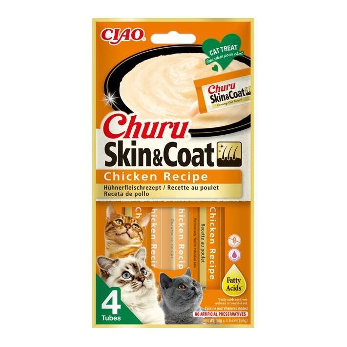 Inaba Cat Churu Skin Coat 4x14g (56g) Kremowy Przysmak Dla Kota Pasta Z Kurczakiem