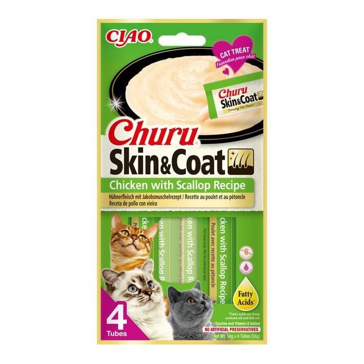 Inaba Cat Churu Skin Coat 4x14g (56g) Kremowy Przysmak Dla Kota Pasta Z Kurczakiem I Przegrzebkami