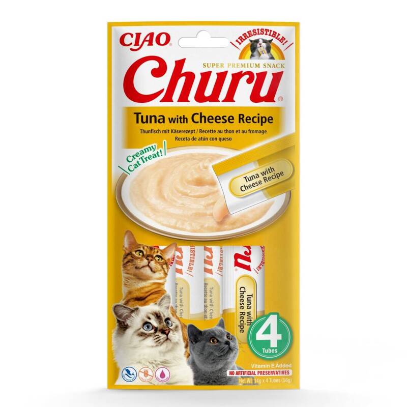 Inaba Cat Churu Tuna With Cheese 4x14g (56g) Kremowy Przysmak Dla Kota Pasta Z Tuńczykiem I Serem