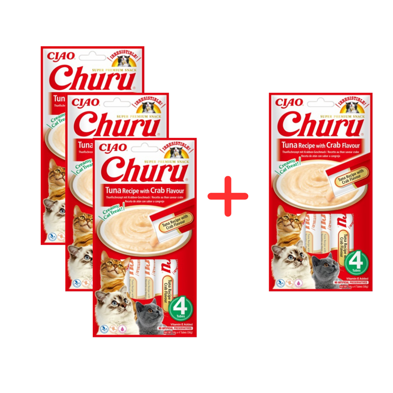 Inaba Cat Churu Tuna With Crab 4x56g Kremowy Przysmak Dla Kota Pasta Z Tuńczykiem I Krabem 3+1 Gratis