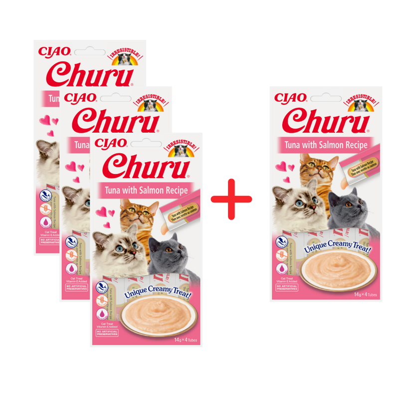 Inaba Cat Churu Tuna With Salmon 4x56g Kremowy Przysmak Dla Kota Pasta Z Tuńczyka I Łososia 3+1 Gratis