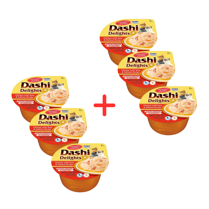 Inaba Cat Dashi Delights 6x70g Uzupełniająca Karma Dla Kota Bulion z Kurczakiem Tuńczykiem i Łososiem 3+3 Gratis