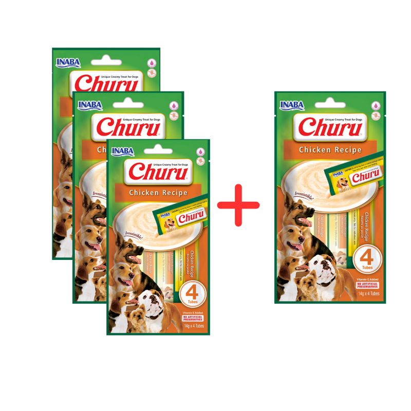 Inaba Dog Churu 4p Chicken Recipe Przysmak Pasta Dla Psa 4x56g z Kurczakiem 3+1 Gratis