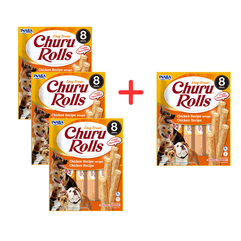 Inaba Dog Churu Rolls Chicken Wraps 4x96g Przysmak Dla Psa Kurczak  3+1 Gratis