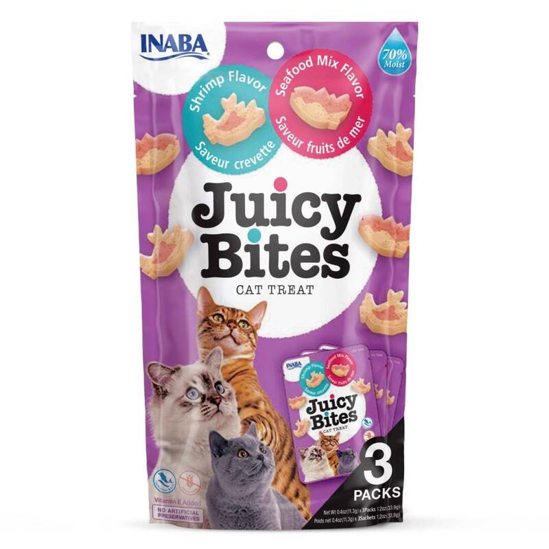 Inaba Juicy Bites 3x11,3g (33,9g) Wilgotny Przysmak Dla Kota Ciasteczka Z Krewetką I Owocami Morza