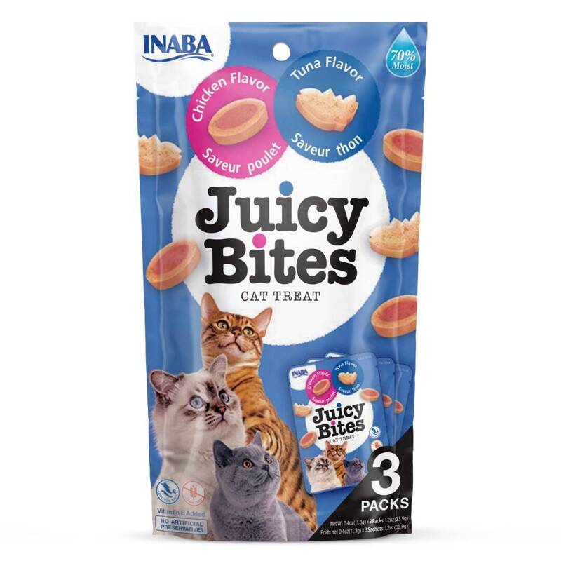 Inaba Juicy Bites 3x11,3g (33,9g) Wilgotny Przysmak Dla Kota Ciasteczka Z Kurczakiem I Tuńczykiem