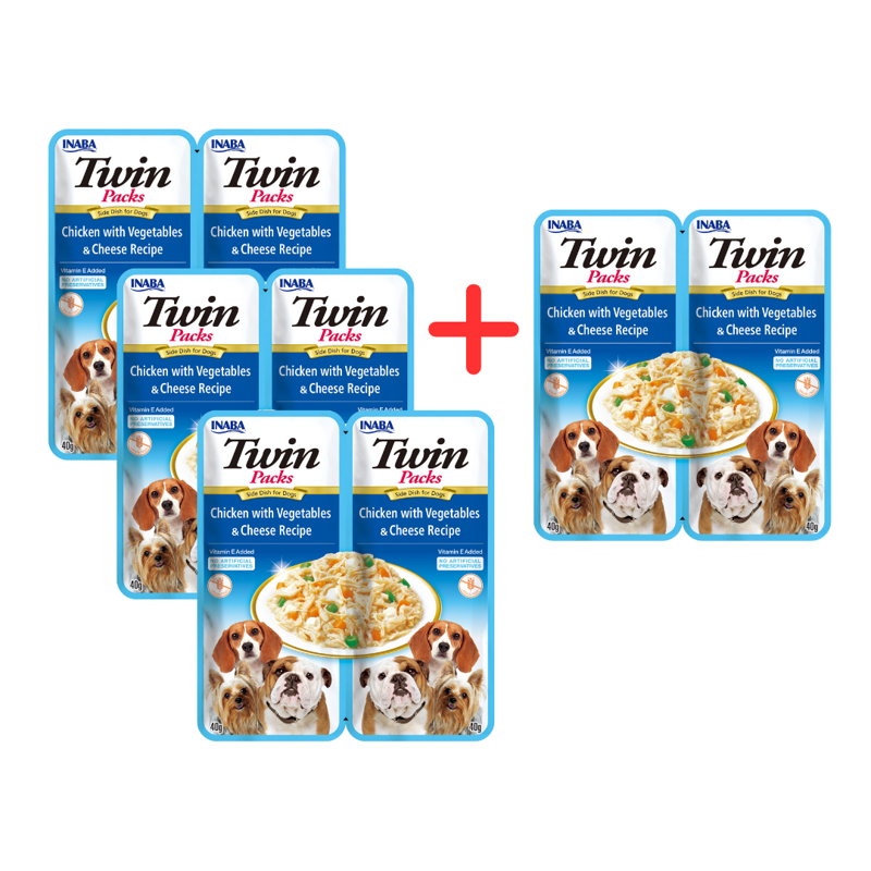 Inaba Twin Packs 4x80g Karma Dla Psa Z Kurczakiem, Warzywami i Serem w Bulionie z Kurczaka 3+1 Gratis