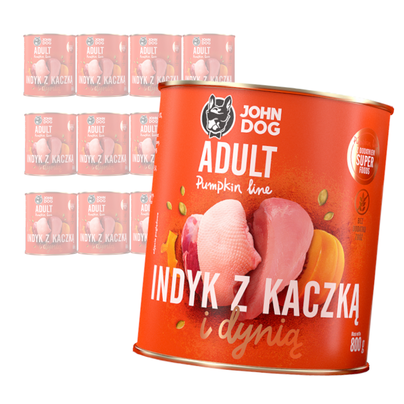 JOHN DOG Karma Mokra Dla Psa Pumpkin Line Indyk z Kaczką i Dynią 12x800g