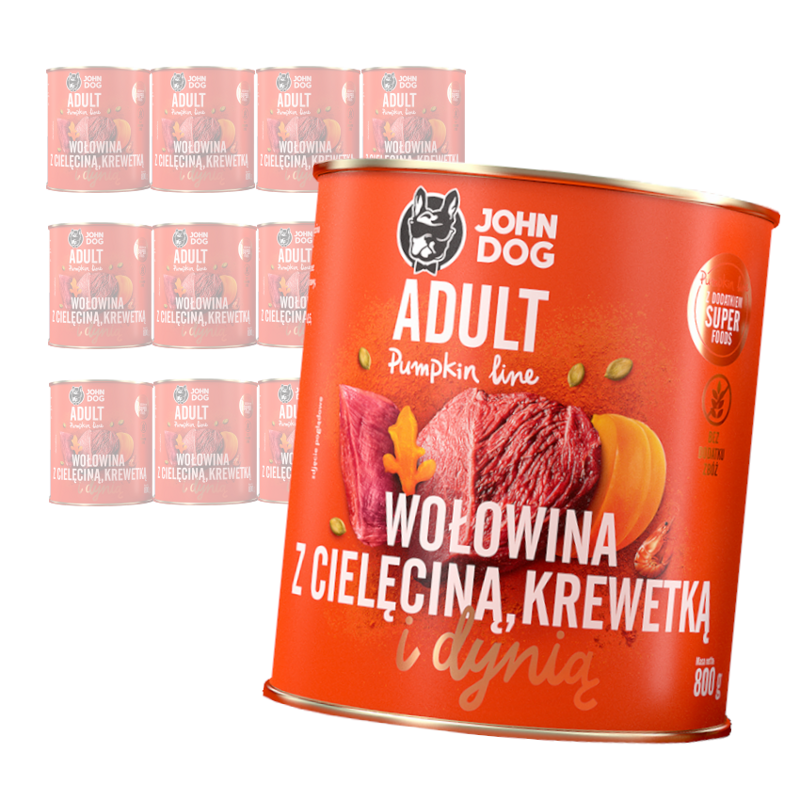 JOHN DOG Karma Mokra Dla Psa Pumpkin Line Wołowina z Cielęciną Krewetkami i Dynią Zestaw 12x800g