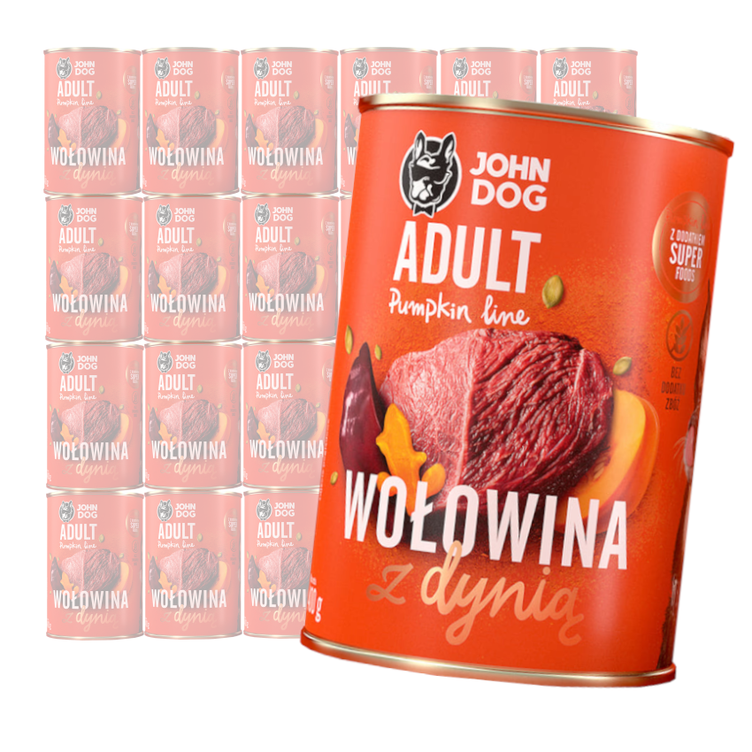 JOHN DOG Karma Mokra Dla Psa Pumpkin Line Wołowina z Dynią Zestaw 24x400g