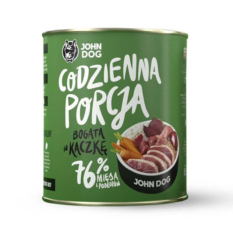 John Dog Codzienna Porcja KACZKA 850g - mokra karma dla psa, 78,5% mięsa