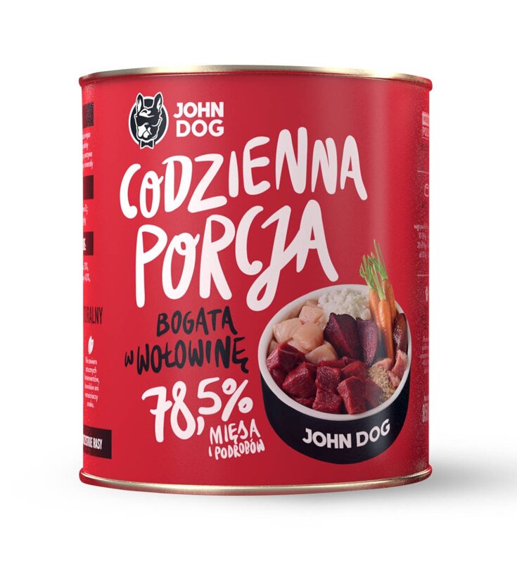 John Dog Codzienna Porcja Wołowina 850g - mokra karma dla psa, 78,5% mięsa