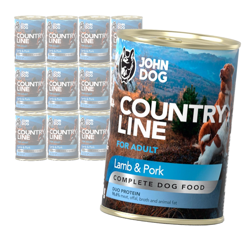 John Dog Country Line Mokra Karma Dla Dorosłych Psów Jagnięcina Z Wieprzowiną 12x400g