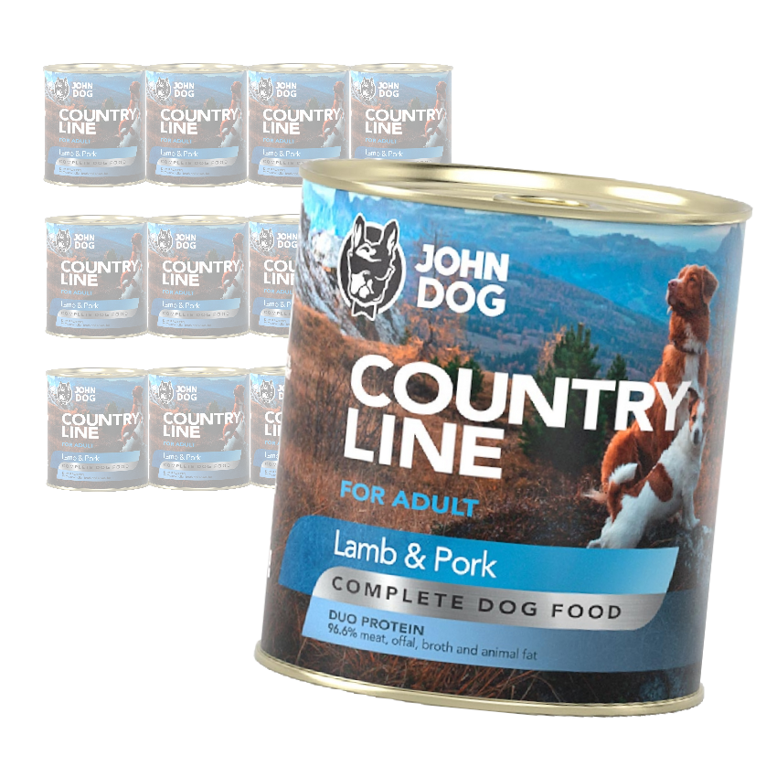 John Dog Country Line Mokra Karma Dla Dorosłych Psów Jagnięcina Z Wieprzowiną 12x800g