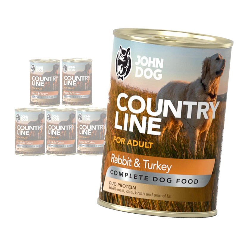 John Dog Country Line Mokra Karma Dla Dorosłych Psów Królik Z Indykiem 6x400g