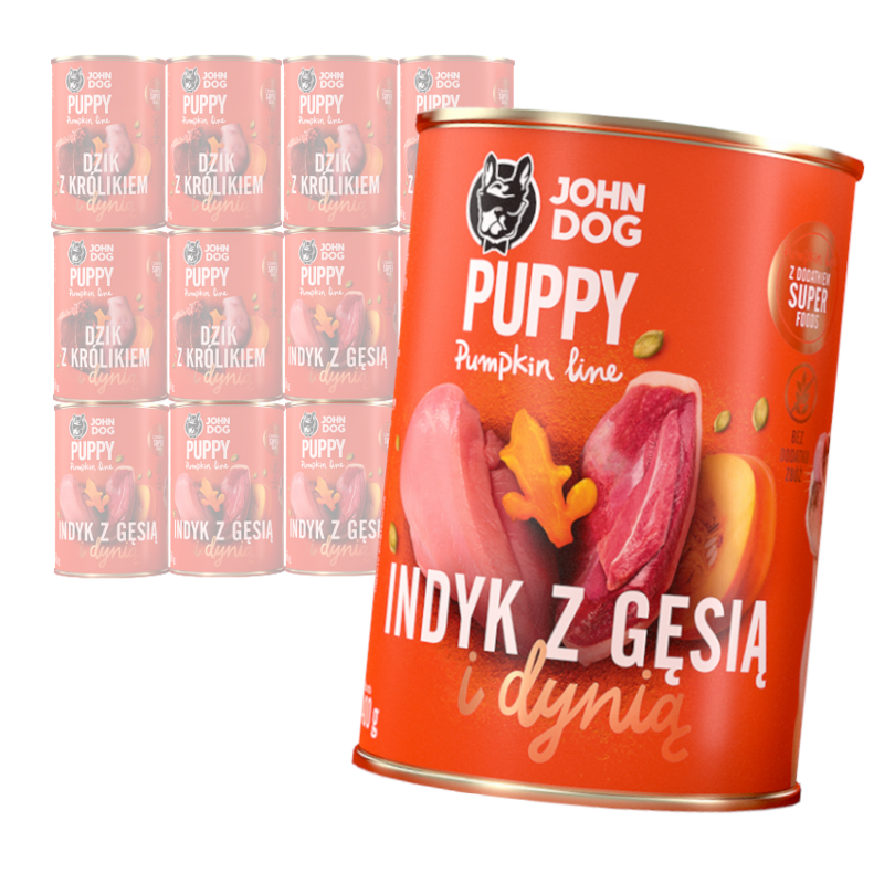 John Dog Karma Mokra Dla Szczeniąt Pumpkin Line Dzik Z Królikiem I Indyk Z Gęsią 12x400g