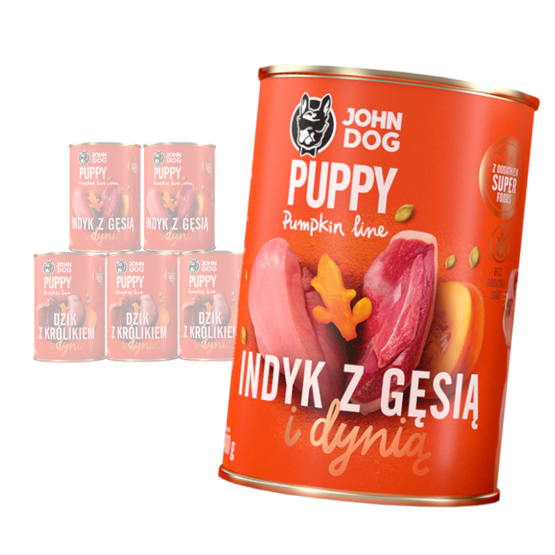 John Dog Karma Mokra Dla Szczeniąt Pumpkin Line Dzik Z Królikiem I Indyk Z Gęsią 6x400g