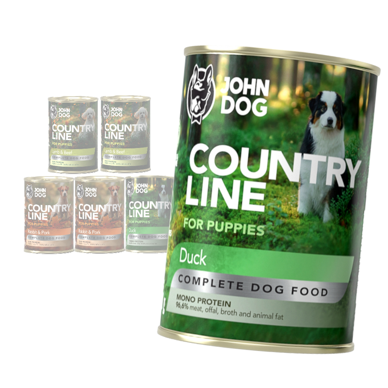 John Dog Puppy Country Line 6x400g Mokra Karma Dla Szczeniąt Mix 3 Smaków Kaczka Królik Z Wieprzowiną Jagnięcina Z Wołowiną