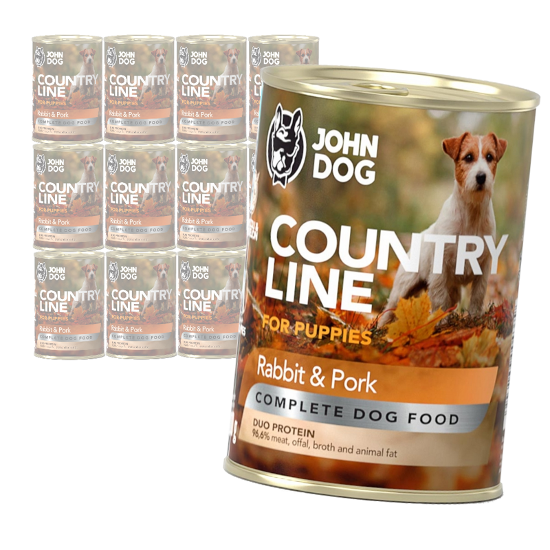 John Dog Puppy Country Line Królik z Wieprzowiną 12x400g Mokra Karma Dla Szczeniąt Duo Protein