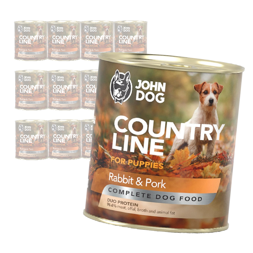 John Dog Puppy Country Line Królik z Wieprzowiną 12x800g Mokra Karma Dla Szczeniąt Duo Protein