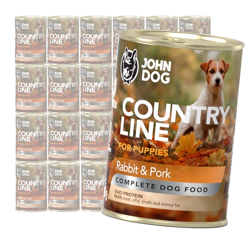John Dog Puppy Country Line Królik z Wieprzowiną 24x400g Mokra Karma Dla Szczeniąt Duo Protein