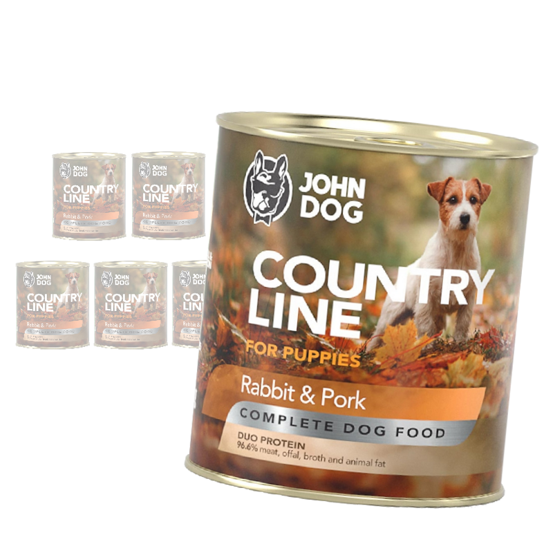 John Dog Puppy Country Line Królik z Wieprzowiną 6x800g Mokra Karma Dla Szczeniąt Duo Protein