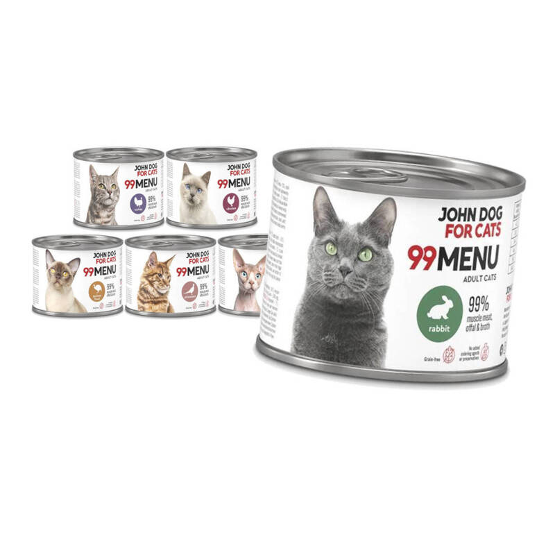 John Dog for Cats 99 Menu Mokra Karma Dla Dorosłych Kotów Mix Smaków 6x200g