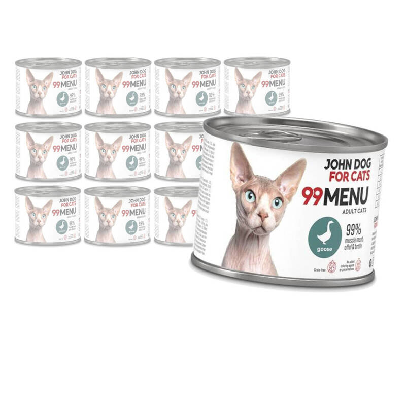 John Dog for Cats 99 Menu Mokra Karma Dla Dorosłych Kotów Z Gęsią 12x200g