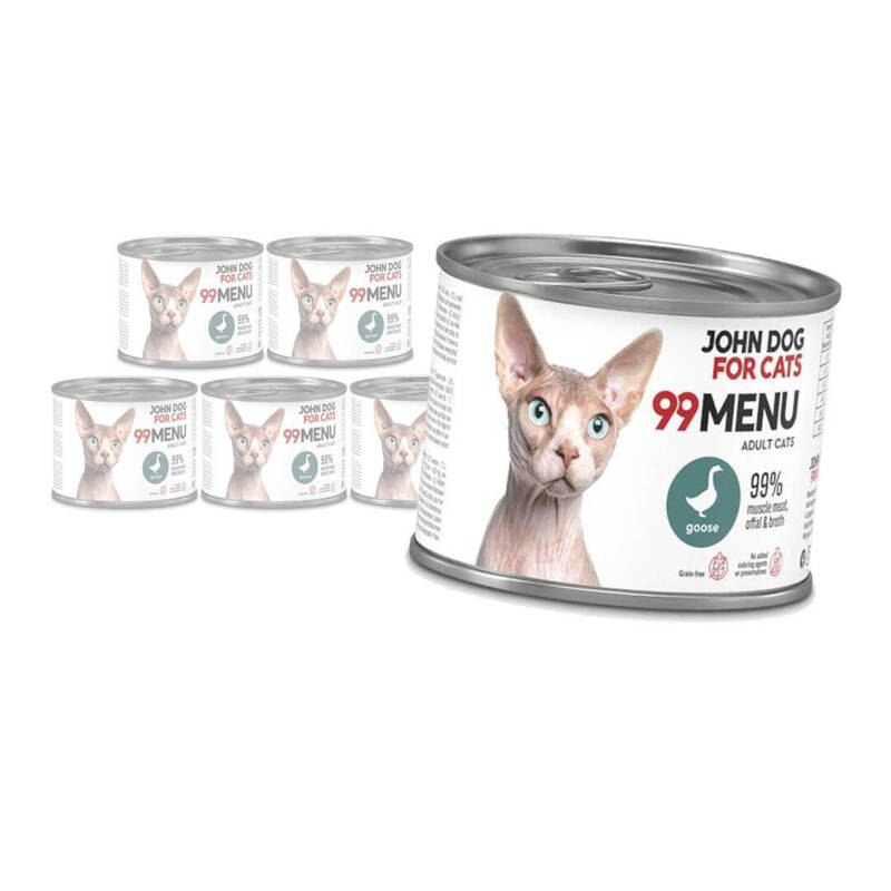 John Dog for Cats 99 Menu Mokra Karma Dla Dorosłych Kotów Z Gęsią 6x200g