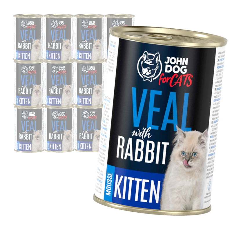 John Dog for Cats Mus Cielęcina z Królikiem 12x400g Bezzbożowa Mokra Karma Dla Kociąt