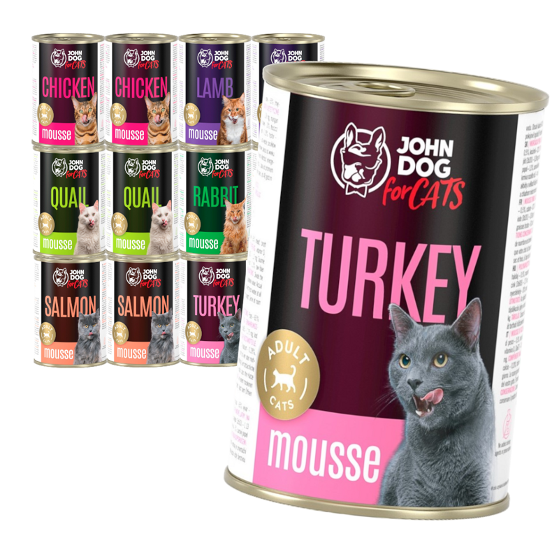 John Dog for Cats Mus Mix Smaków 12x400g Bezzbożowa Mokra Karma Dla Kota