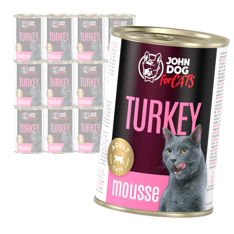 John Dog for Cats Mus z Indykiem 12x400g Bezzbożowa Mokra Karma Dla Kota