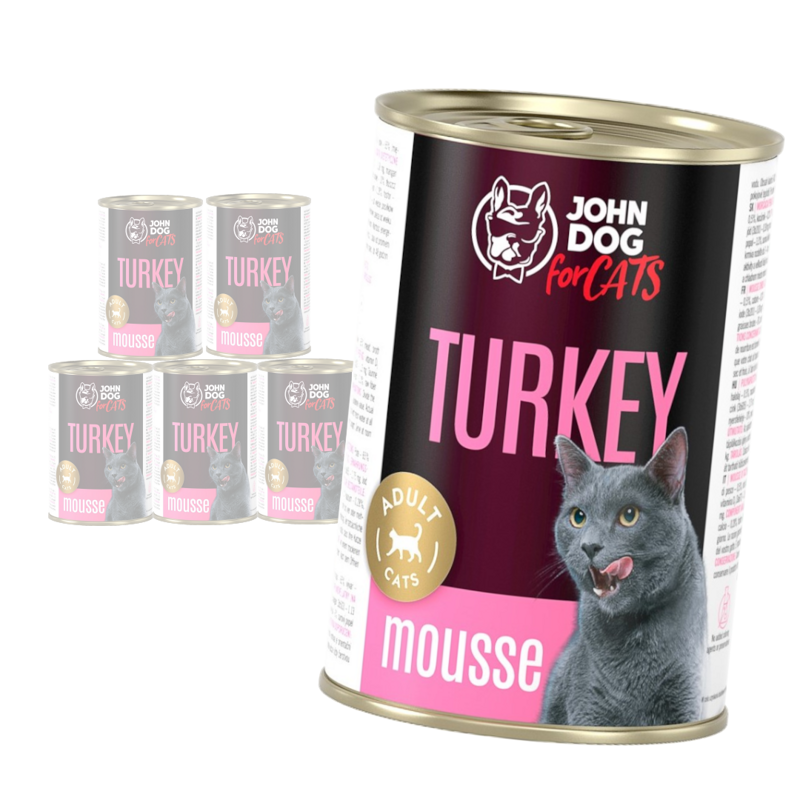 John Dog for Cats Mus z Indykiem 6x400g Bezzbożowa Mokra Karma Dla Kota