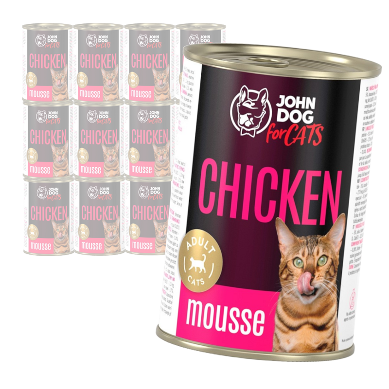 John Dog for Cats Mus z Kurczakiem 12x400g Bezzbożowa Mokra Karma Dla Kota