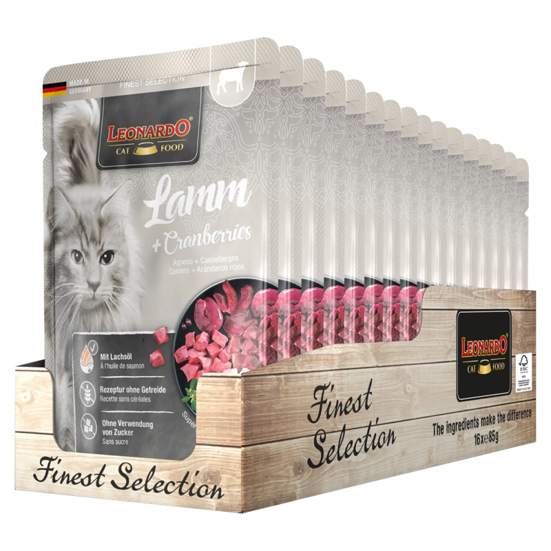 Leonardo Finest Selection Bezzbożowa Mokra Karma Dla Kota Jagnięcina Z Żurawiną 16x85g